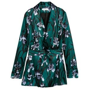 H&M Green Printed Pattern Jacket with Soft, Removable Belt. Size 4.